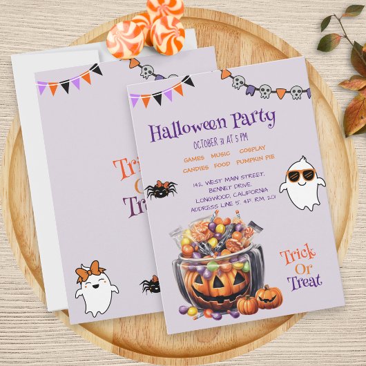 カラフルなカボチャのキャンディキッズハロウィンパーティーのお菓子 招待状