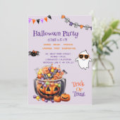 カラフルなカボチャのキャンディキッズハロウィンパーティーのお菓子 招待状 (スタンド正面)