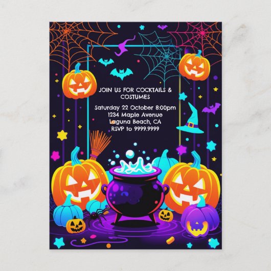 カラフルなカボチャのハロウィン シーズンポストカード (正面)