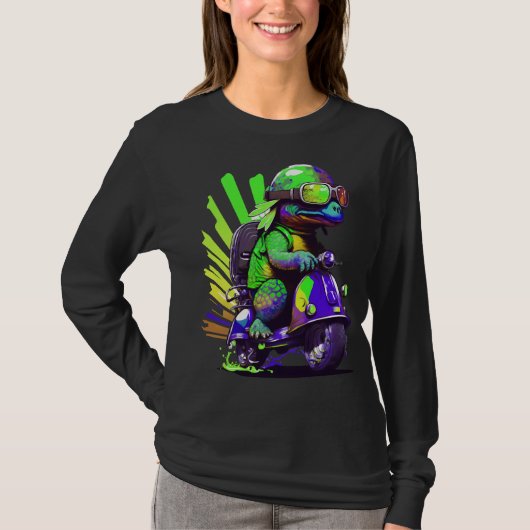 カラフルなカメのスクーター Funny Copy Tシャツ (正面)