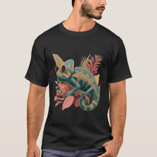 カラフルなカメレオンのトカゲ模様トロピカル動物アート Tシャツ