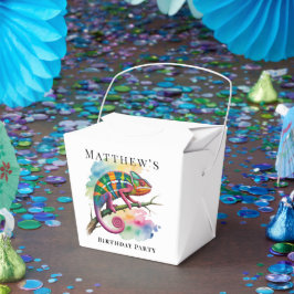 カラフルなカメレオンの水彩画の誕生日パーティー フェイバーボックス