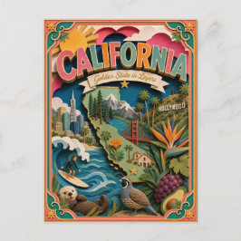 カラフルなカリフォルニアの3Dペーパーアート ポストカード