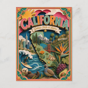 カラフルなカリフォルニアの3Dペーパーアート ポストカード