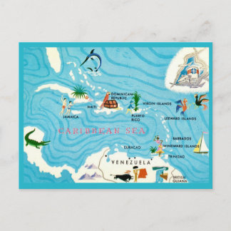 カラフルなカリブ海の地図のポストカード ポストカード