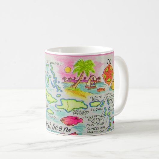 カラフルなカリブ海の島々 イラスト マグカップ (正面右)