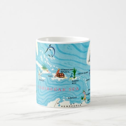 カラフルなカリブ海地図  コーヒーマグカップ (中央)