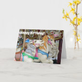 カラフルなカルーセルの馬たち カード (黄色い花)