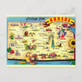 カラフルなカンザスのヴィンテージマップ ポストカード (正面)