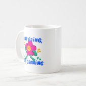 カラフルなカートゥーンでポジティブに Keep Going Keep Growing コーヒーマグカップ (正面左)