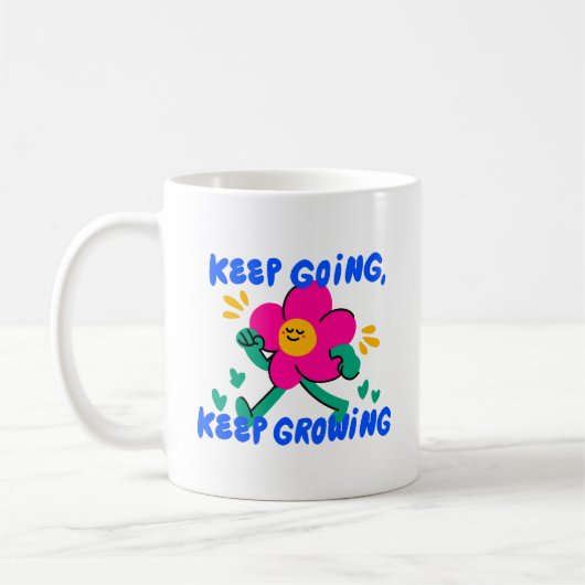 カラフルなカートゥーンでポジティブに Keep Going Keep Growing コーヒーマグカップ (左)
