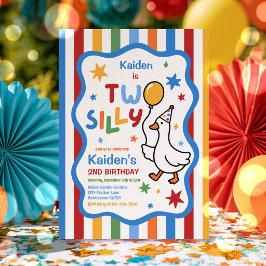 カラフルなガチョウの少年2歳の誕生日パーティー2羽のカワイイガチョウ 招待状