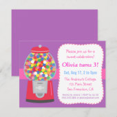 カラフルなガムボールマシン キャンディーをテーマにしたパーティー 招待状 (正面/裏面)