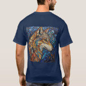 カラフルなガラスで飾られたオオカミ Tシャツ (裏面)