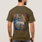 カラフルなガラスで飾られたオオカミ Tシャツ (裏面)