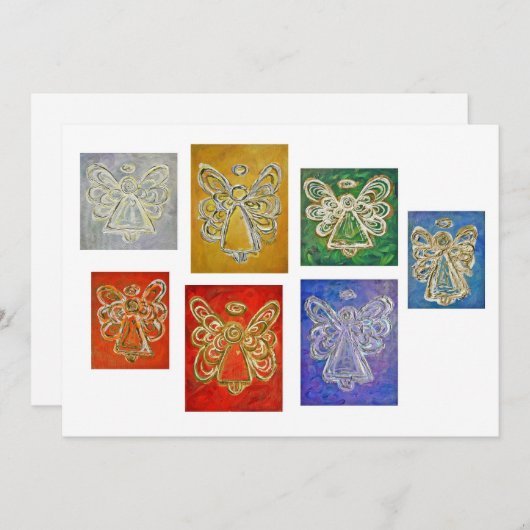 カラフルなガーディアンエンジェルアートのカスタム招待状 招待状 (正面/裏面)