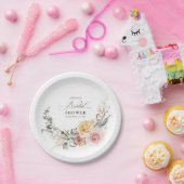 カラフルなガーデンフラワーズの花輪 ブライダルシャワー ペーパープレート (パーティー)