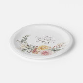 カラフルなガーデンフラワーズリース ブライダルシャワー ペーパープレート (アングル)
