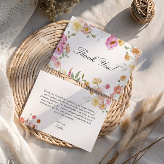 カラフルなガーデンフラワー ブライダルシャワー サンキューカード