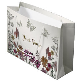 カラフルなガーデン フラワー バタフライ ネイチャー ラスティック ラージペーパーバッグ