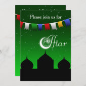 カラフルなガーランドとモスクのイフタールパーティー招待状 招待状 (正面/裏面)