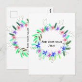 カラフルなガーランドリースクリスマスワッダネームテキスト ポストカード (正面/裏面)