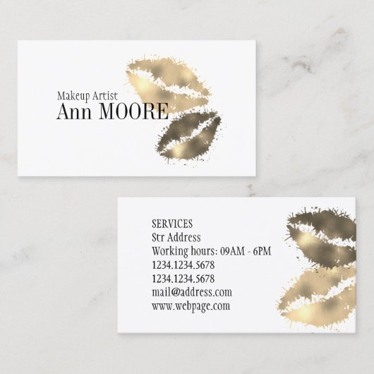 カラフルなキスの唇の金ゴールドのしぶき 名刺 (正面/裏面)