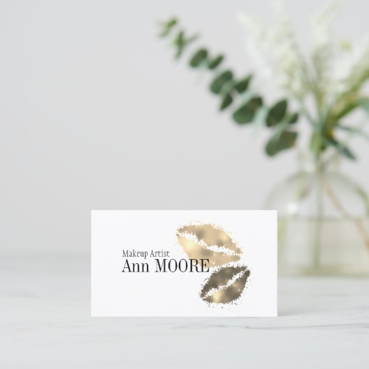 カラフルなキスの唇の金ゴールドのしぶき 名刺 (スタンド正面)