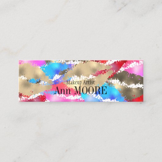 カラフルなキスの唇パターンしぶき スキニー名刺 (正面)