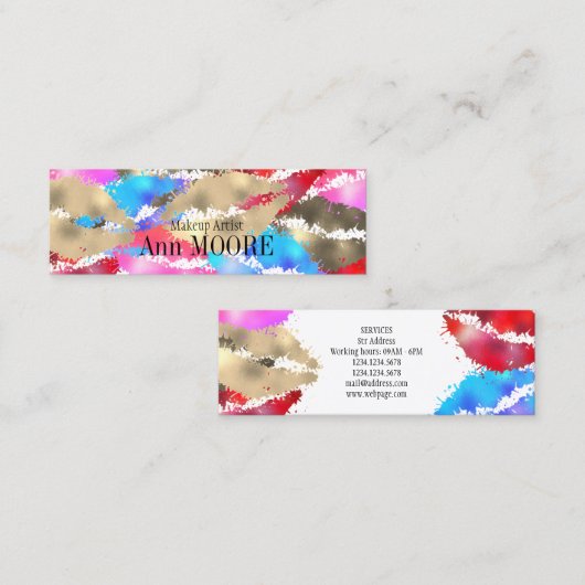 カラフルなキスの唇パターンしぶき スキニー名刺 (正面/裏面)