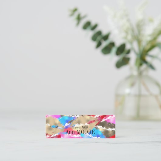 カラフルなキスの唇パターンしぶき スキニー名刺 (スタンド正面)