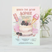 カラフルなキッズアイスクリームバースデー「Here's The Scoop」 招待状 (スタンド正面)