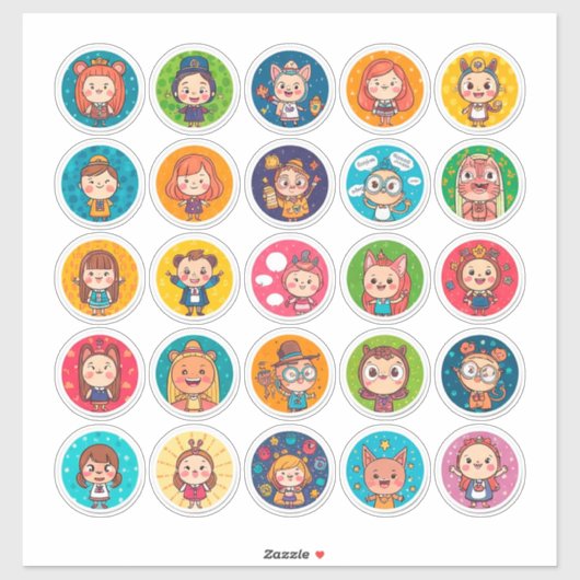 カラフルなキャラクターの子供ステッカーセット シール (シート)