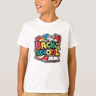 カラフルなキャラクターイラストの新学期 Tシャツ