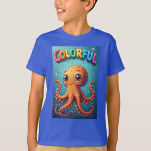 カラフルなキャラクタータコの水中シーン Tシャツ