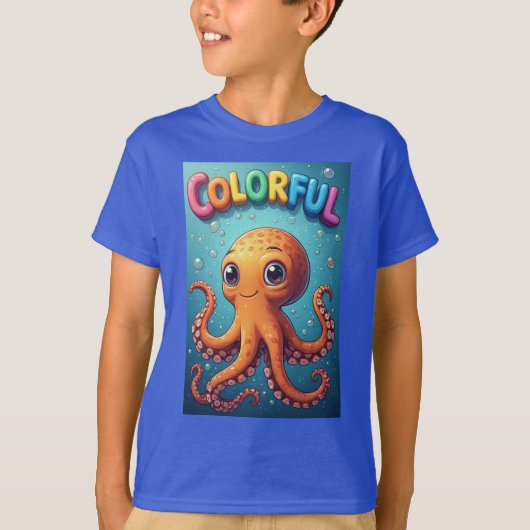 カラフルなキャラクタータコの水中シーン Tシャツ (正面)