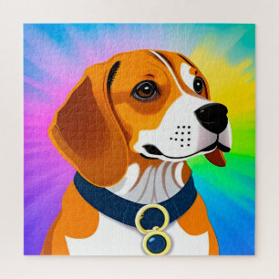 カラフルなキャラクターデザインの犬のイラスト ジグソーパズル