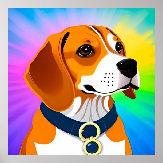 カラフルなキャラクターデザインの犬のイラスト ポスター (正面)
