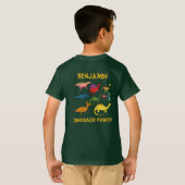 カラフルなキャラクター恐竜とカスタムネーム Tシャツ (裏面フル)