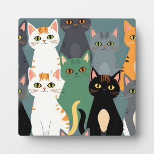 カラフルなキャラクター猫の群れパターン フォトプラーク