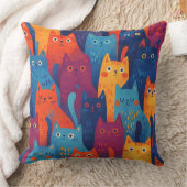 カラフルなキャラクター猫柄のスロー枕 | かわいい クッション (ブランケット)