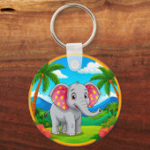 🐘 カラフルなキャラクター象のトロピカルな楽しさ  キーホルダー (正面)