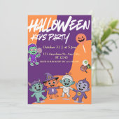 カラフルなキャンディモンスターのハロウィン招待状 子供用 招待状 (スタンド正面)