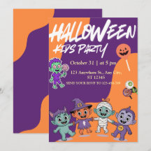 カラフルなキャンディモンスターのハロウィン招待状 子供用