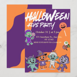カラフルなキャンディモンスターのハロウィン招待状 子供用 招待状