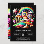 カラフルなキャンディランドの編集可能な誕生日 招待状 (正面/裏面)