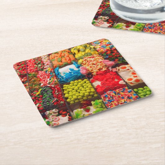 カラフルなキャンデーの甘い店のコースター スクエアペーパーコースター (アングル)