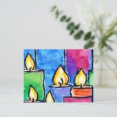 カラフルなキャンドルのホリデーカード シーズンポストカード (スタンド正面)