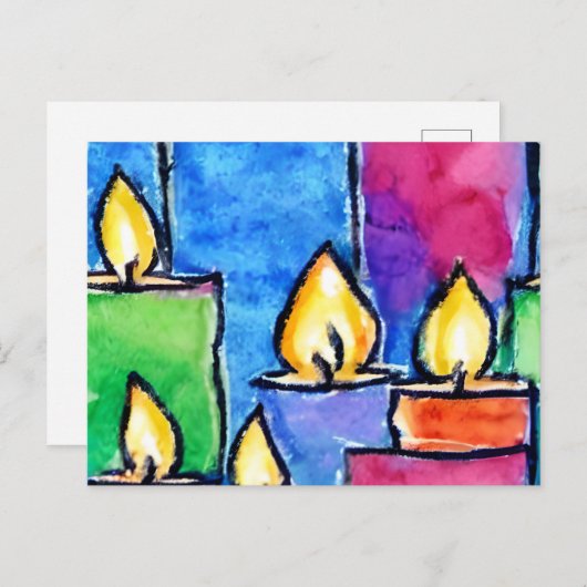 カラフルなキャンドルのホリデーカード シーズンポストカード (正面/裏面)