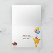 カラフルなキリン、飛行機、ケーキ及び気球の誕生日 カード (内部)